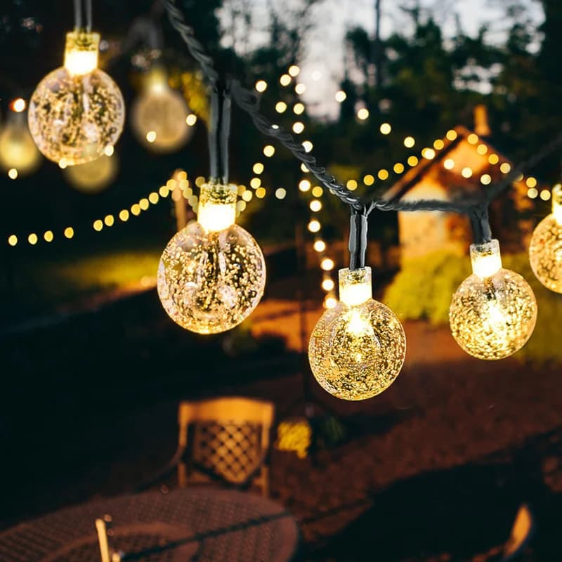 Сонячна гірлянда з LED кулями (тепле біле світло)