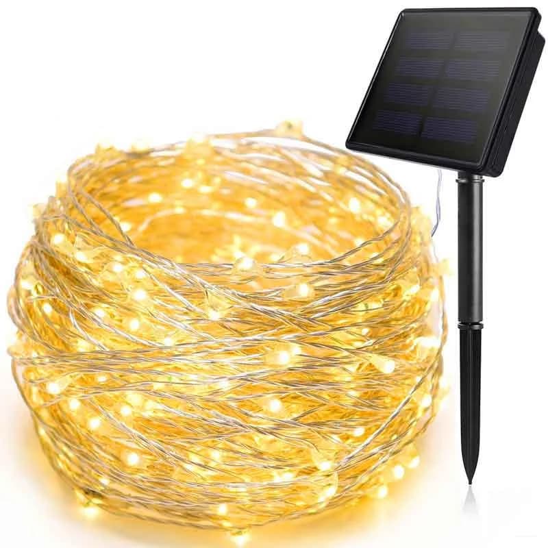 Сонячна мідна гірлянда зі 100 LED, водостійка для вулиці